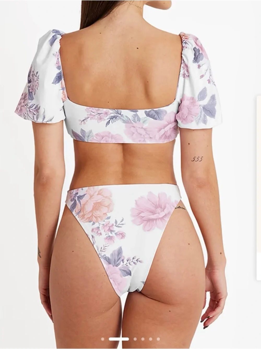 Cupshe XL Eden Floral Puff Sleeve Extra Cheeky High Waist Bikini Set NWT Swim